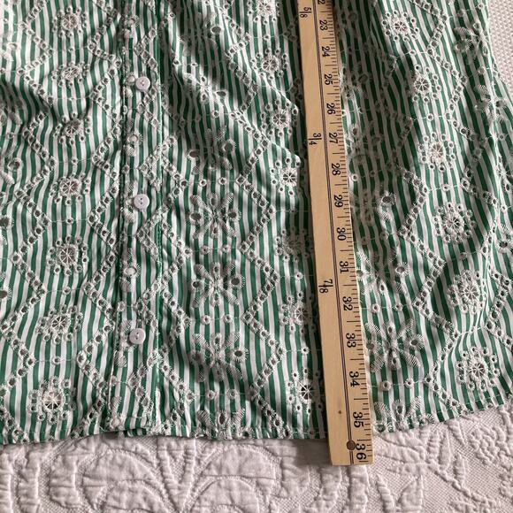 NWT Avara Gentry Dress Button Up Ruffle cap Sleeve Green Eyelet Resort Beach L - Picture 5 of 14